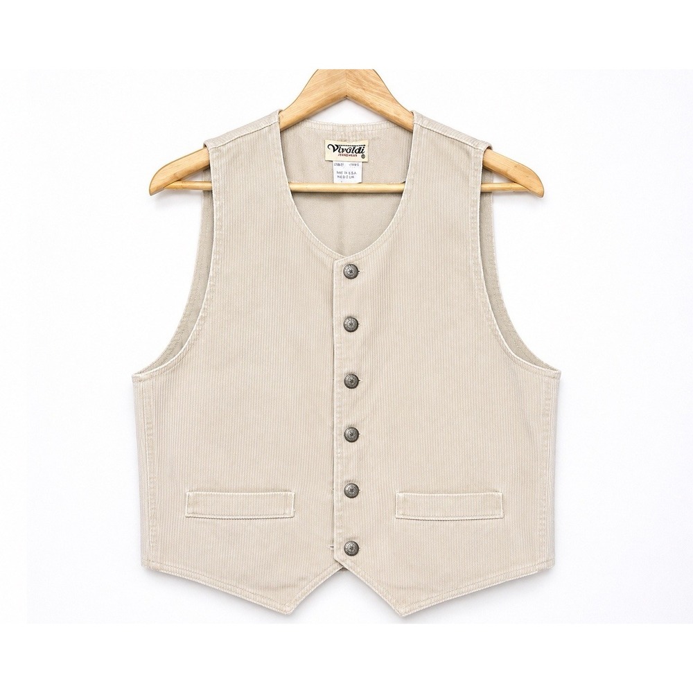 Vintage Vivaldi Jeanswear Corduroy Vest Men's Medium Tan USA Made Western